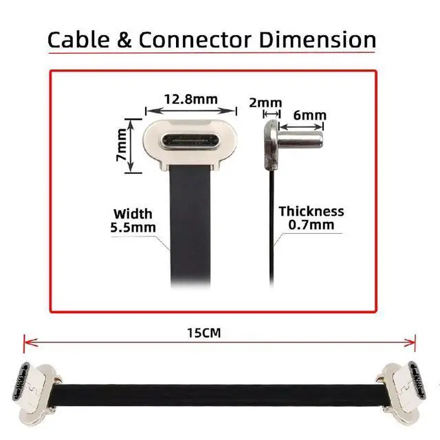 Alt view image 2 of 7 - 5.91 Inch USB C Short Flat Cable,USB 2.0 Type C Dual 90 Degree Angled PD 65W Fast Charge Data Extension Cable 15CM for Power Banks