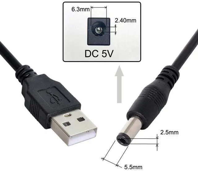 Alt view image 2 of 7 - USB 2.0 Male A Type to 5.5 x 2.5mm DC 5V Power Plug Barrel Connector Charge Cable 80cm