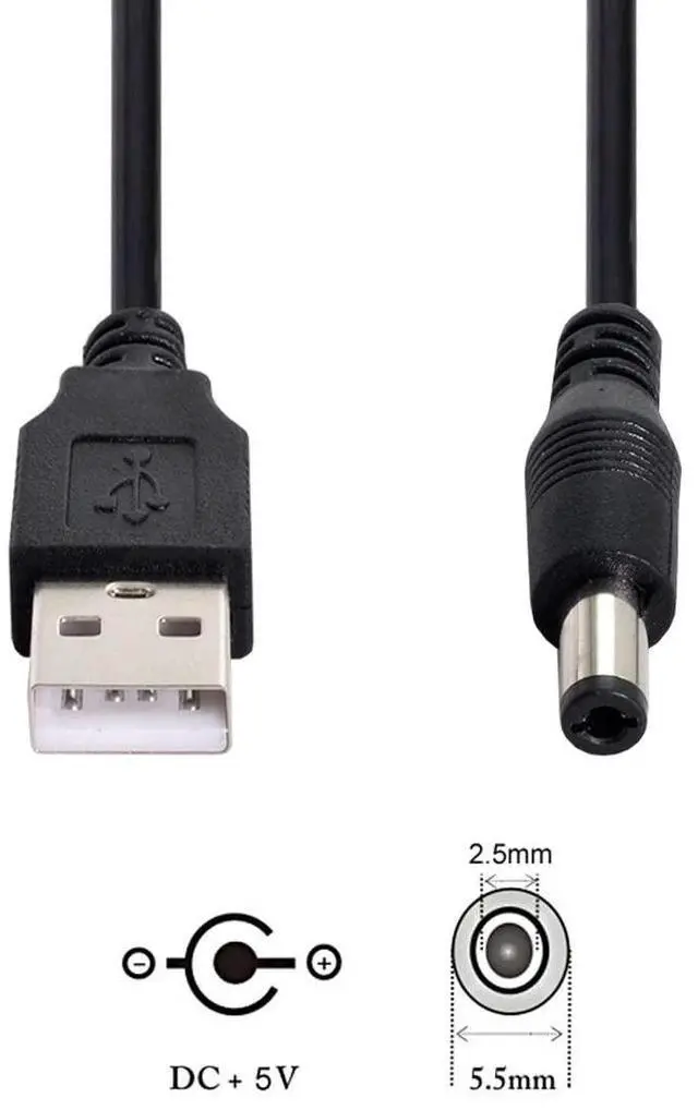 Alt view image 3 of 7 - USB 2.0 Male A Type to 5.5 x 2.5mm DC 5V Power Plug Barrel Connector Charge Cable 80cm