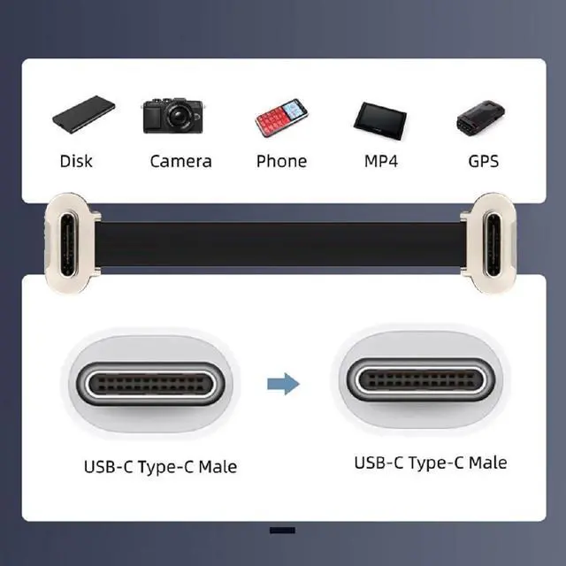 Alt view image 4 of 7 - 5.91 Inch USB C Short Flat Cable,USB 2.0 Type C Dual 90 Degree Angled PD 65W Fast Charge Data Extension Cable 15CM for Power Banks