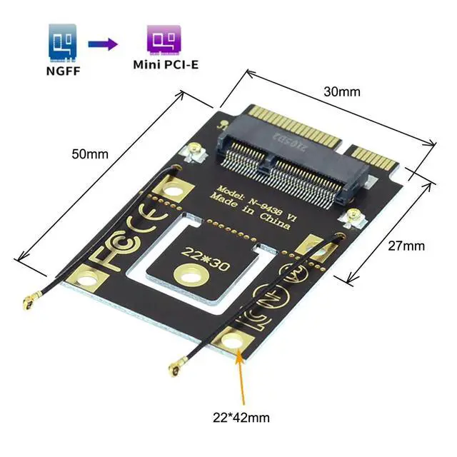 Alt view image 4 of 7 - NGFF M.2 Key-A to Mini PCI-E PCI Express Converter Adapter for 9260 8265 7260 AC WiFi Card