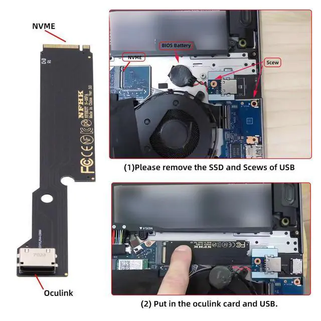 Alt view image 4 of 7 - PCI-E 3.0 M.2 M-Key to Oculink SFF-8612 SFF-8611 Host Adapter for External Graphics Card & SSD