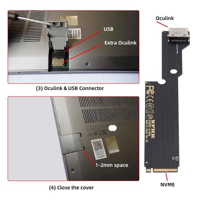 Alt view image 5 of 7 - PCI-E 3.0 M.2 M-Key to Oculink SFF-8612 SFF-8611 Host Adapter for External Graphics Card & SSD