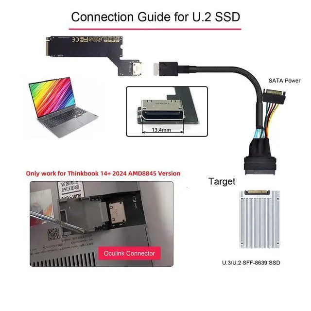 Alt view image 4 of 7 - M.2 M-Key PCI-E 4.0 to SFF-8612 SFF-8611 Oculink Host Adapter for 2024 ThinkBook 14+ AMD8845 External Graphics Card & SSD