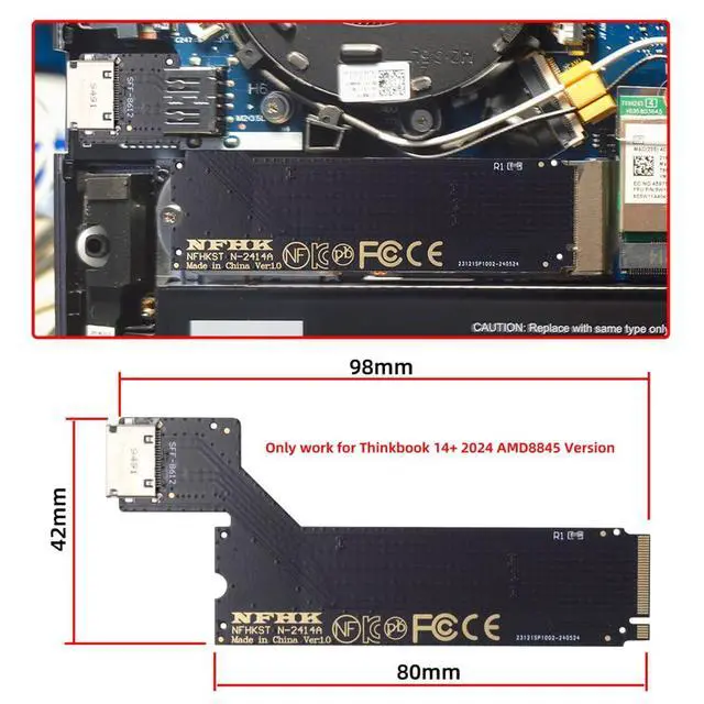 Alt view image 5 of 7 - M.2 M-Key PCI-E 4.0 to SFF-8612 SFF-8611 Oculink Host Adapter for 2024 ThinkBook 14+ AMD8845 External Graphics Card & SSD