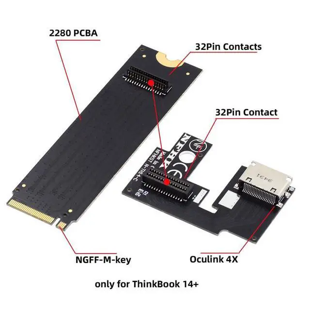 Alt view image 2 of 7 - PCI-E 3.0 M.2 M-Key to Oculink SFF-8611 SFF-8612 Host Adapter for ThinkBook 14+ External Graphics Card & SSD