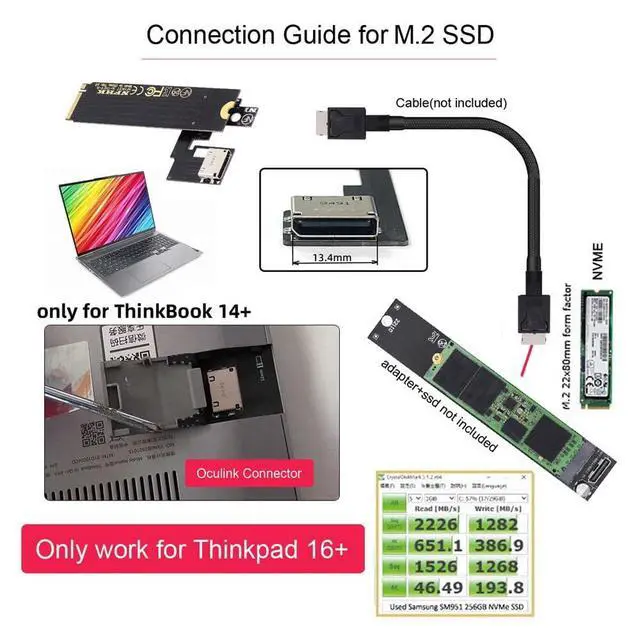 Alt view image 5 of 7 - PCI-E 3.0 M.2 M-Key to Oculink SFF-8611 SFF-8612 Host Adapter for ThinkBook 14+ External Graphics Card & SSD