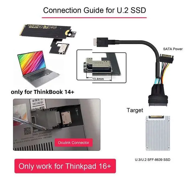 Alt view image 7 of 7 - PCI-E 3.0 M.2 M-Key to Oculink SFF-8611 SFF-8612 Host Adapter for ThinkBook 14+ External Graphics Card & SSD