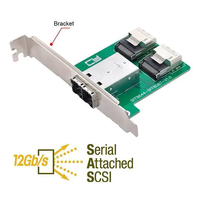 Alt view image 2 of 7 - Dual Ports Mini SAS HD SFF-8644 to Internal Mini SAS SFF-8087 PCBA Female Adapter with Low Profile Bracket