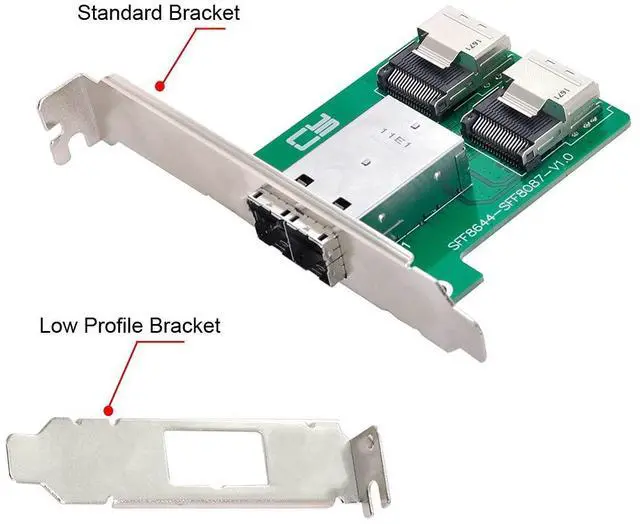Alt view image 3 of 7 - Dual Ports Mini SAS HD SFF-8644 to Internal Mini SAS SFF-8087 PCBA Female Adapter with Low Profile Bracket