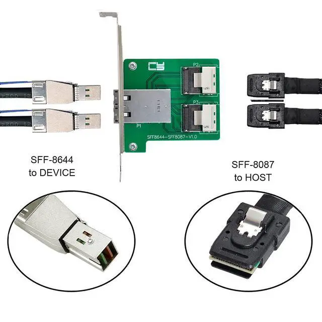 Alt view image 5 of 7 - Dual Ports Mini SAS HD SFF-8644 to Internal Mini SAS SFF-8087 PCBA Female Adapter with Low Profile Bracket