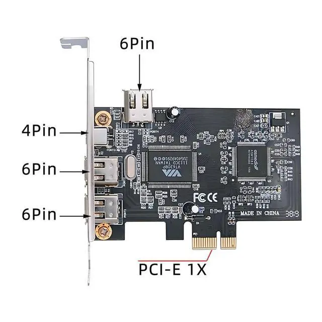 Alt view image 2 of 7 - 400Mbps PCI-E 1X 4X 16X to 4 Ports Firewire 400 Capture Card IEEE 1394a PCI Express Card 6Pin and 4Pin IEEE-1394 Adapter