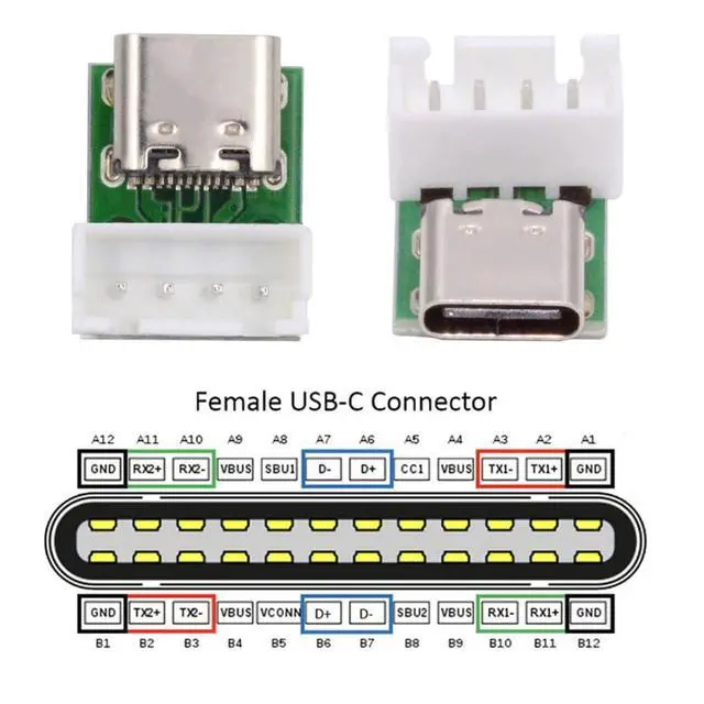 Alt view image 3 of 7 - 5pcs USB2.0 Pinout DC 5V Power DIY OEM Type C Female Socket Connector to 4Pin Pitch=2.54mm Wafer Socket Vertical