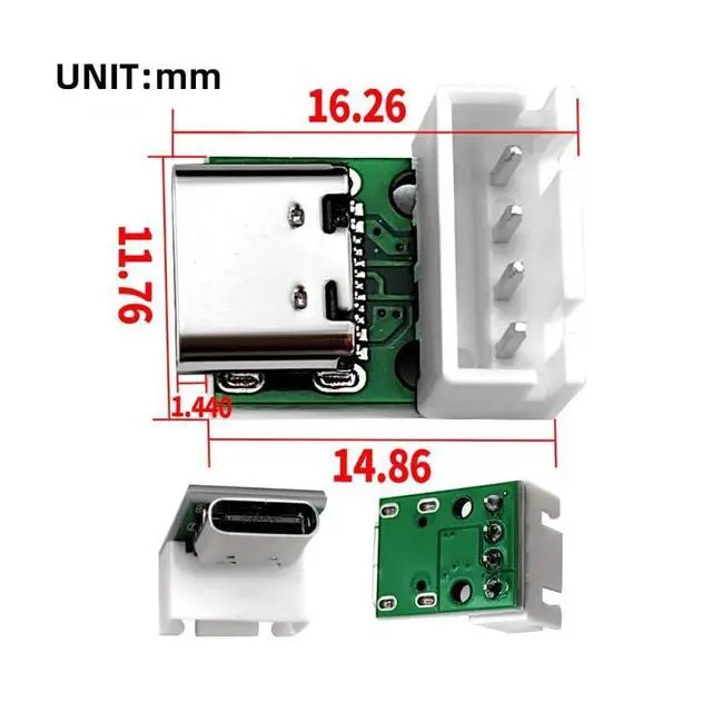 Alt view image 5 of 7 - 5pcs USB2.0 Pinout DC 5V Power DIY OEM Type C Female Socket Connector to 4Pin Pitch=2.54mm Wafer Socket Vertical