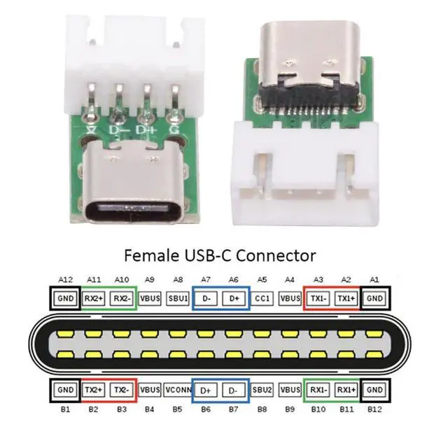 Alt view image 3 of 7 - 5pcs USB2.0 Pinout DC 5V Power DIY OEM Type C Female Socket Connector to 4Pin Pitch=2.54mm Wafer Socket Horizontal