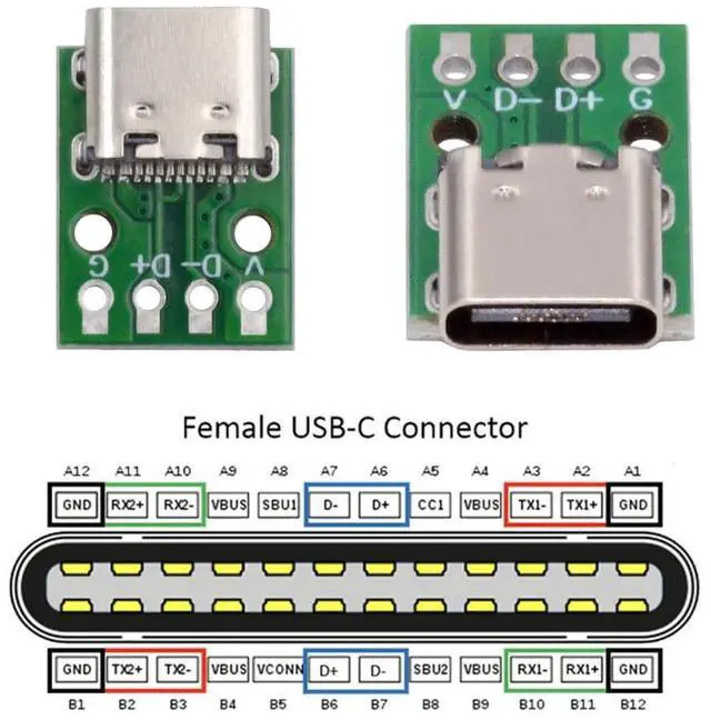 Alt view image 3 of 7 - 5PCS Type-C Female DIY OEM Connector with PCBA 4pin USB2.0 Pinout Contact (Solder Wire Type)