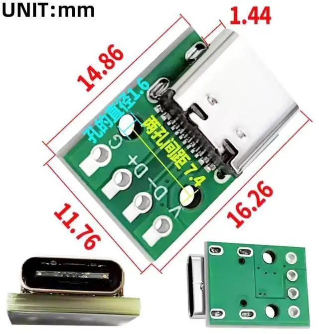 Alt view image 5 of 7 - 5PCS Type-C Female DIY OEM Connector with PCBA 4pin USB2.0 Pinout Contact (Solder Wire Type)