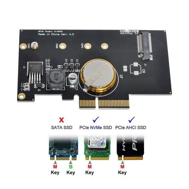 Alt view image 2 of 7 - PCI-E 3.0 x4 to M.2 NGFF M Key SSD Nvme Card Adapter PCI Express with Power Failure Protection 4.0F Super Capacitor