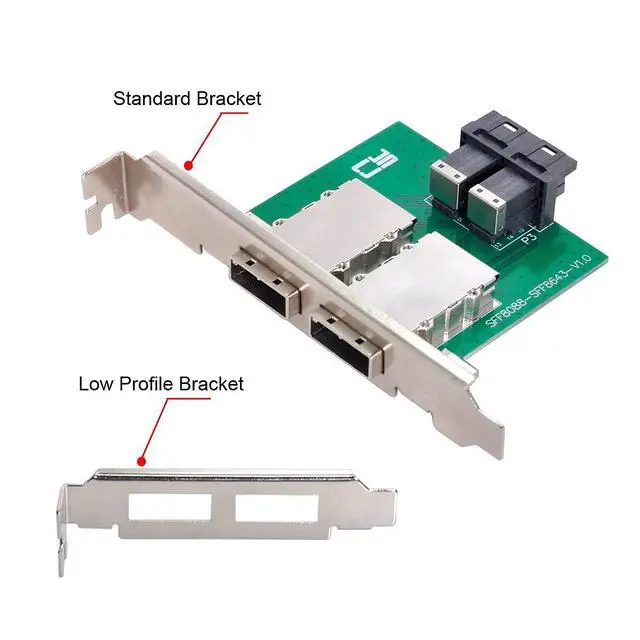 Alt view image 2 of 7 - Dual Ports Mini SAS SFF-8088 to Internal SAS HD SFF-8643 PCBA Female Adapter with Low Profile Bracket