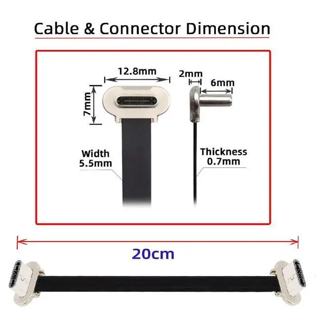 Alt view image 2 of 7 - 7.87 Inch USB C Short Flat Cable,USB 2.0 Type C Dual 90 Degree Angled PD 65W Fast Charge Data Extension Cable 20CM for Power Banks
