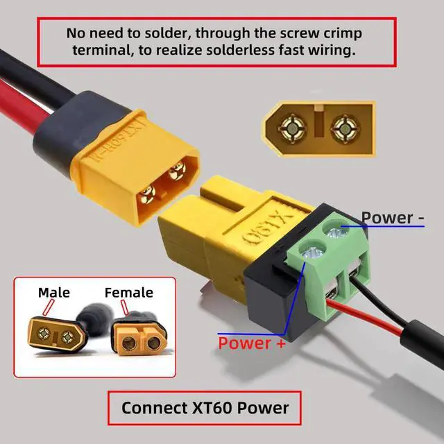 Alt view image 2 of 7 - XT60 Female Fast Charging to Solderless 2Pin Contacts Terminal Female Adapter for DIY OEM Repair Connector