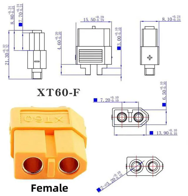 Alt view image 4 of 7 - XT60 Female Fast Charging to Solderless 2Pin Contacts Terminal Female Adapter for DIY OEM Repair Connector