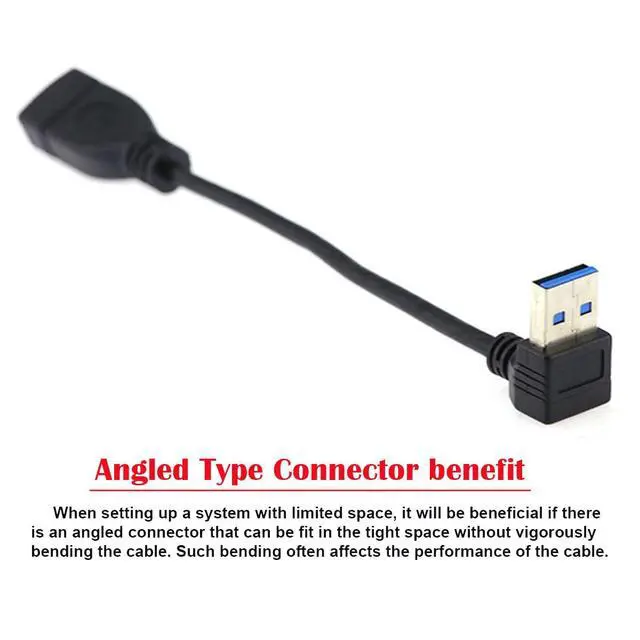Alt view image 3 of 7 - USB 3.0 Type-A Male to USB 3.0 Type-A Female Extension Cable 20cm 5Gbps 90 Degree (Up Angled)