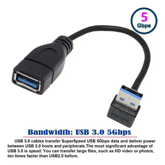 Alt view image 7 of 7 - USB 3.0 Type-A Male to USB 3.0 Type-A Female Extension Cable 20cm 5Gbps 90 Degree (Up Angled)