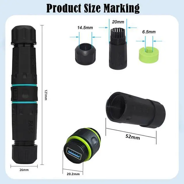 Alt view image 4 of 7 - IP68 Waterproof M20 Locking Type-A USB3.0 5Gbps USB-A Female to USB-A Female Extension Adapter Coupler