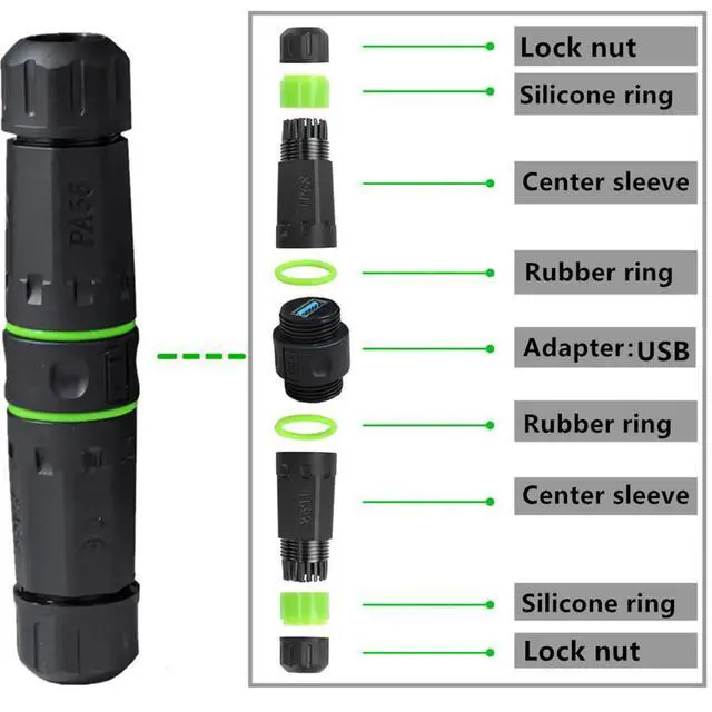 Alt view image 6 of 7 - IP68 Waterproof M20 Locking Type-A USB3.0 5Gbps USB-A Female to USB-A Female Extension Adapter Coupler