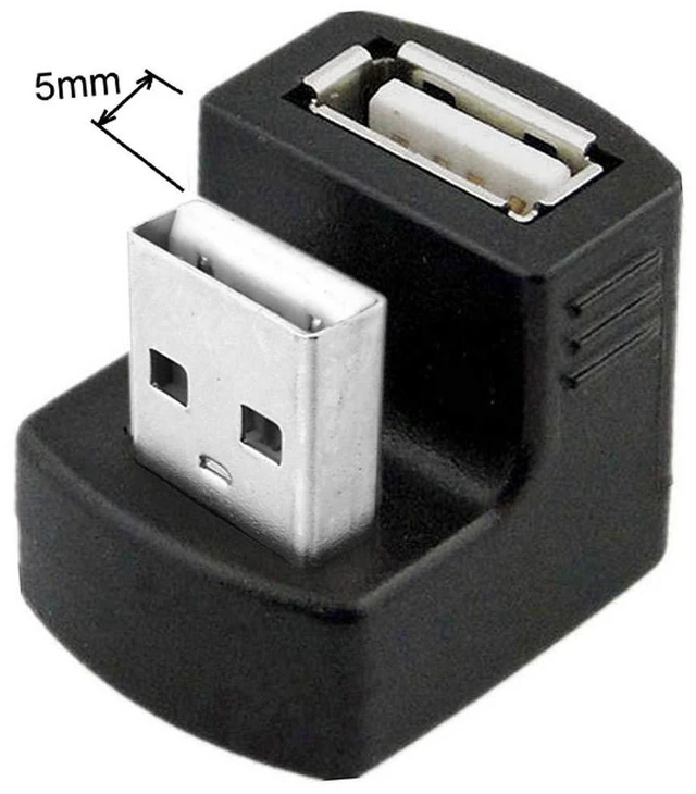 Alt view image 7 of 7 - 1 Set Up & Down Angled USB 2.0 Adapter A Male to Female Extension 180 Degree Black