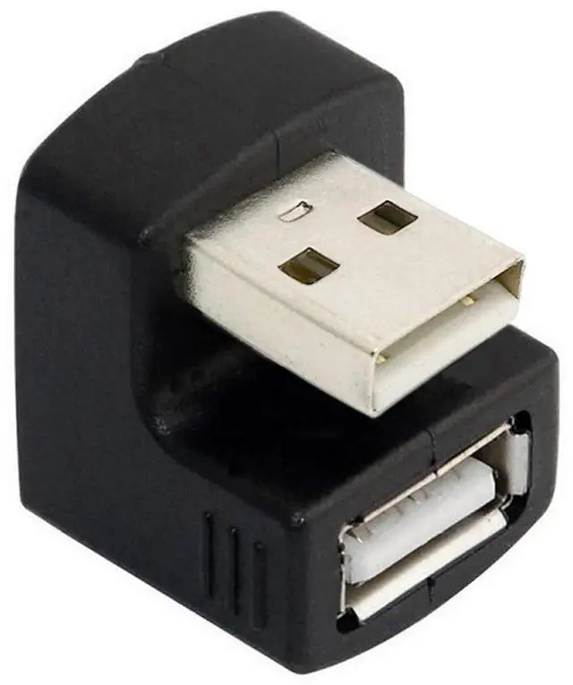 Main image of Down Angled USB 2.0 Adapter A Male to Female Extension 90 180 360 Degree Black