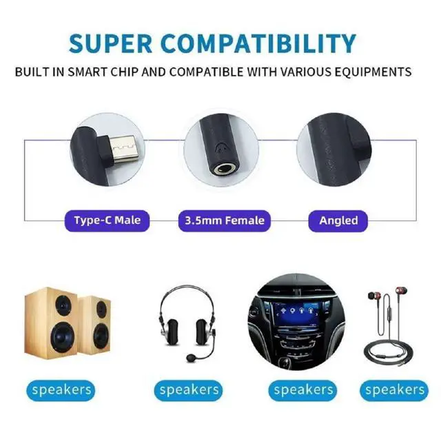 Alt view image 4 of 7 - 5pcs/Set Type-C to 90 Degree Angled 3.5mm Earphone Adapter Type USB-C 3.1 Male to AUX Audio Female