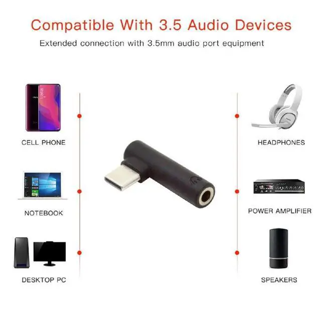 Alt view image 5 of 7 - 5pcs/Set Type-C to 90 Degree Angled 3.5mm Earphone Adapter Type USB-C 3.1 Male to AUX Audio Female