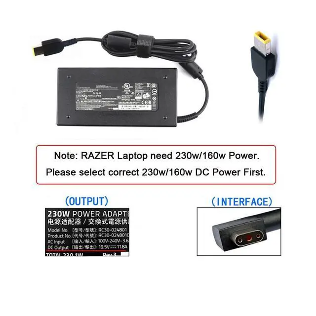 Alt view image 6 of 7 - DC Jack 7.4 * 5.0mm Input to 3Pin Plug Adapter Compatible for Laptop Blade Pro 17 and Blade 15 Model Support 230W/160W Charge Adapter