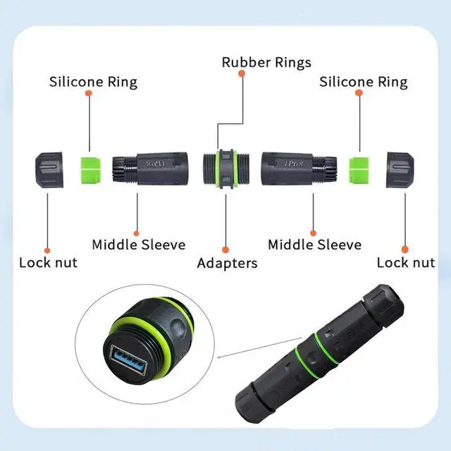 Alt view image 5 of 7 - IP68 Waterproof M20 Locking Type-A USB3.0 5Gbps USB-A Female to USB-A Female Extension Adapter Coupler
