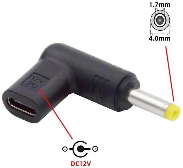 Alt view image 4 of 7 - USB 3.1 Type C USB-C Female to DC 12V 4.0x1.7mm Plug Adapter 90 Degree Angled PD Emulator Trigger