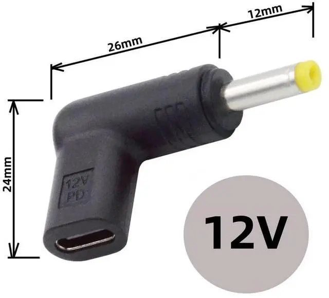 Alt view image 3 of 7 - USB 3.1 Type C USB-C Female to DC 12V 4.0x1.7mm Plug Adapter 90 Degree Angled PD Emulator Trigger