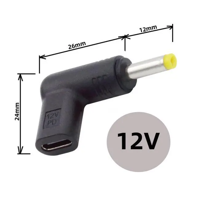 Alt view image 6 of 7 - USB 3.1 Type C USB-C Female to DC 12V 4.8x1.7mm Plug 90 Degree Angled Adapter PD Emulator Trigger