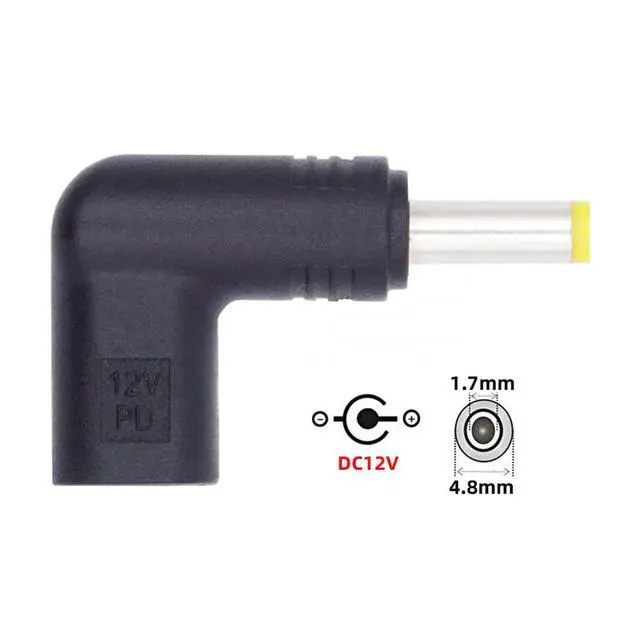 Alt view image 4 of 7 - USB 3.1 Type C USB-C Female to DC 12V 4.8x1.7mm Plug 90 Degree Angled Adapter PD Emulator Trigger
