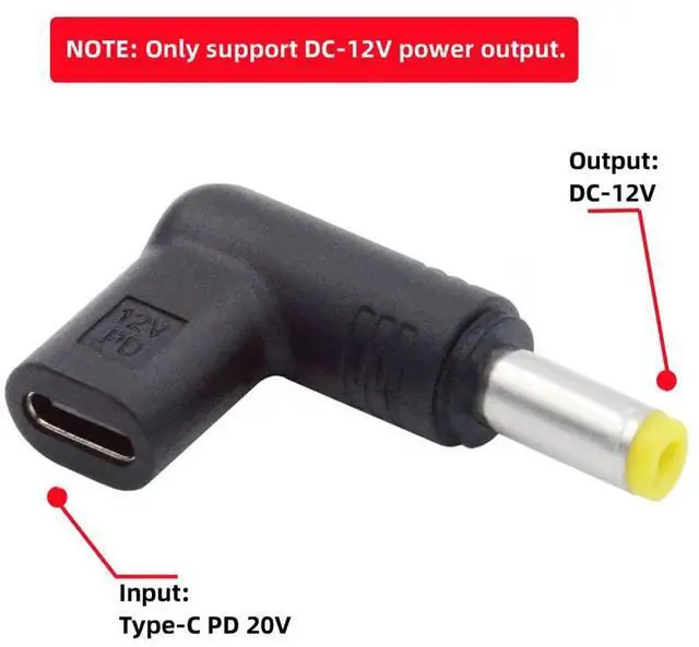 Alt view image 3 of 7 - USB 3.1 Type C USB-C Female to DC 12V 5.5x2.5mm Plug 90 Degree Angled Adapter PD Emulator Trigger