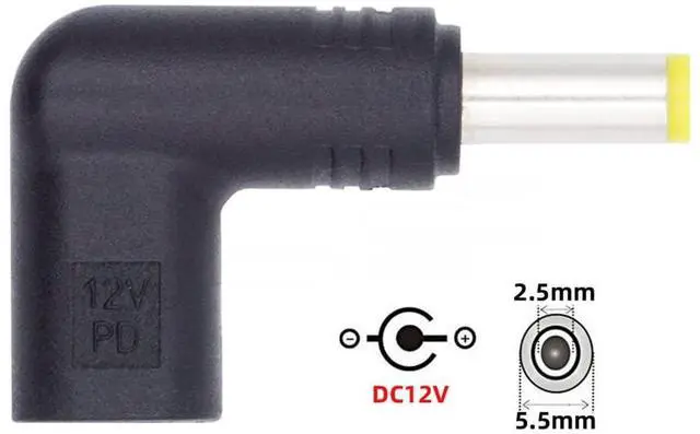 Alt view image 2 of 7 - USB 3.1 Type C USB-C Female to DC 12V 5.5x2.5mm Plug 90 Degree Angled Adapter PD Emulator Trigger