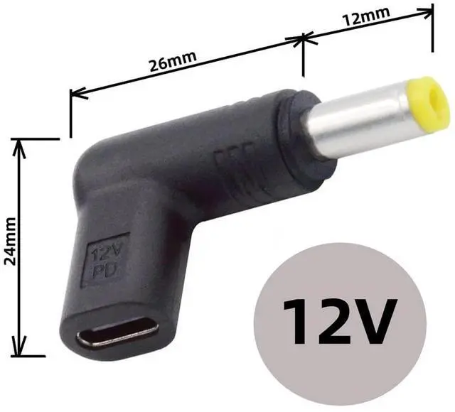 Alt view image 5 of 7 - USB 3.1 Type C USB-C Female to DC 12V 5.5x2.5mm Plug 90 Degree Angled Adapter PD Emulator Trigger