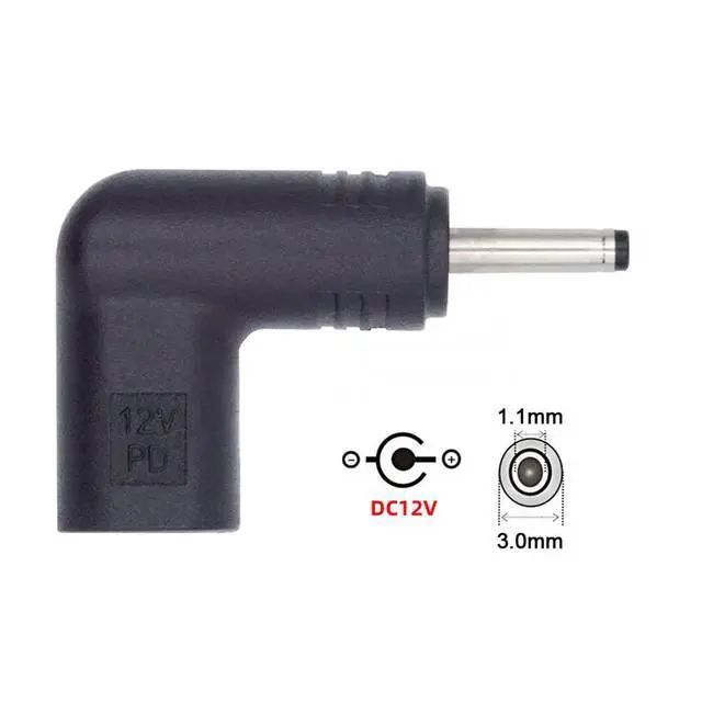Alt view image 2 of 7 - USB 3.1 Type C USB-C Female to DC 12V 3.0x1.1mm Plug Adapter 90 Degree Angled PD Emulator Trigger