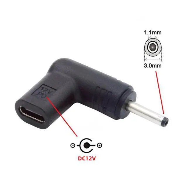 Alt view image 5 of 7 - USB 3.1 Type C USB-C Female to DC 12V 3.0x1.1mm Plug Adapter 90 Degree Angled PD Emulator Trigger