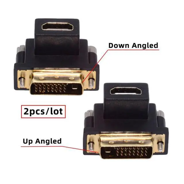 Alt view image 3 of 7 - 2pcs/Set DVI Male to HDMI Female 4K Adapter Up & Down Angled 90 Degree for Computer HDTV Graphics Card