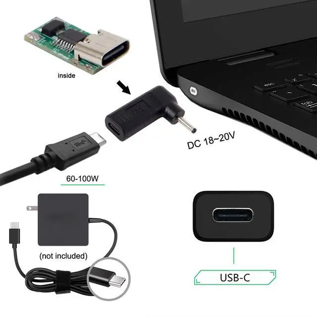 Alt view image 5 of 5 - USB 3.1 Type C USB-C to DC 20V 3.0x1.1mm Adapter PD Emulator Trigger 90 Degree Angled
