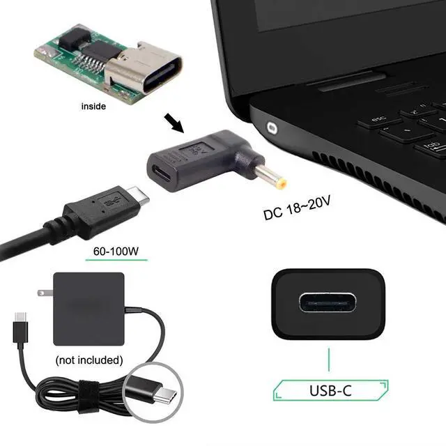 Alt view image 3 of 7 - USB 3.1 Type C USB-C to DC 19V Adapter PD Emulator Trigger 90 Degree Angled (4.0x1.7mm)