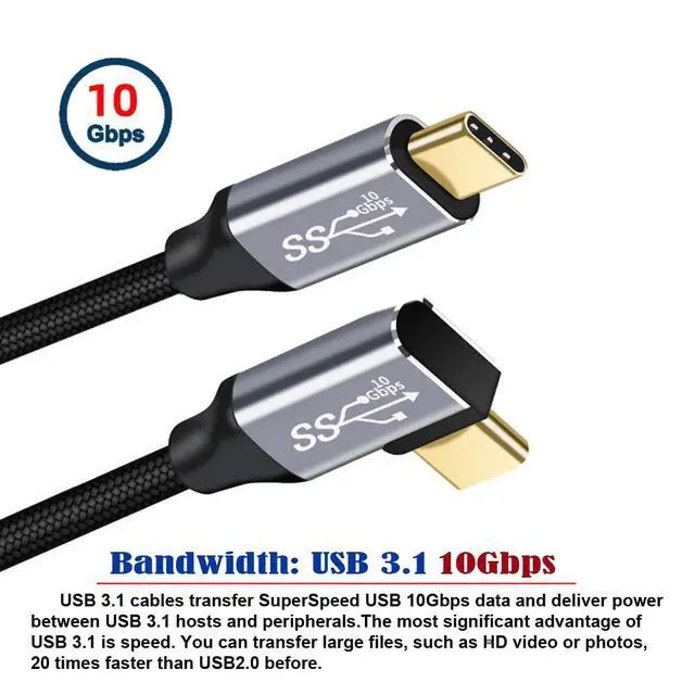 Alt view image 4 of 7 - 10Gbps USB-C USB 3.1 Type C Gen2 Male Data Video 100W Cable 90 Degree Left Right Angled with E-Marker 50cm