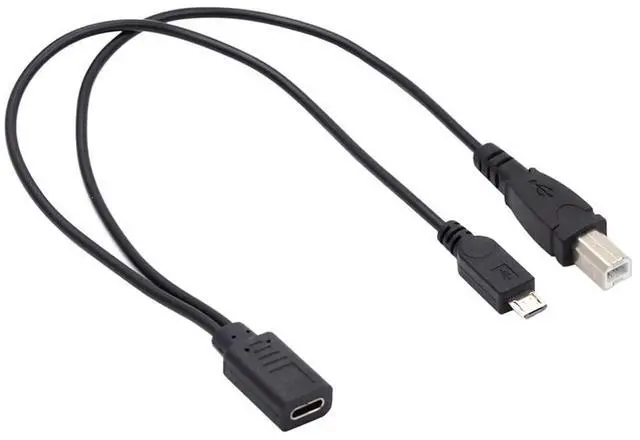 Main image of Black Female Type-C USB-C to Standard USB2.0 Type-B & Micro USB Male Splitter Extension Charge 32AWG Cable